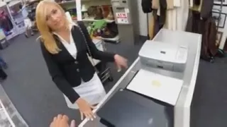Sexy amateur blondie MILF banged by pawn man in storage room