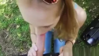 Shy blonde dicked hard in park
