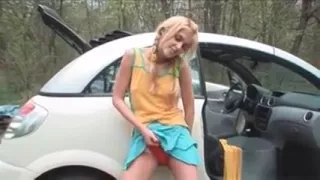 Excited Sasha touching herself with lust in POV outdoor