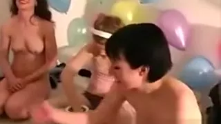 Group of amateur lesbians play sexy games at party