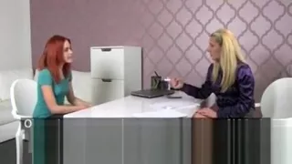 Blonde agent recording lesbian casting