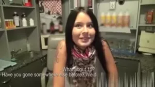 Horny receptionist gets paid and laid