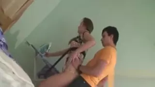 Charming chick is sucking stud's thick cock vigorously