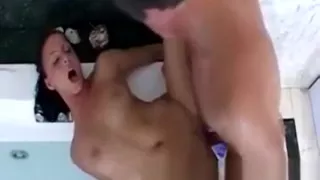 Mature perv fucks a sweet young pussy in the bathtub