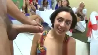 Real CFNM brunette enjoy strippers show