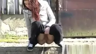 Hot pussy teen chicks pissing from a bridge