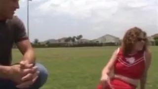 Adorable lovely redhead cheerleader teen with natural tits