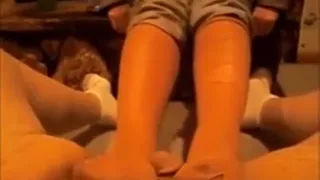 Tattooed Girlfriend Gives A Footjob Pov