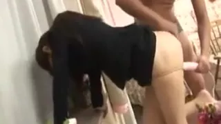 Sexy chick in nylons gets handed a vibrator and pulls down