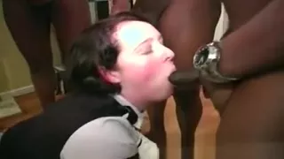 Fat white woman fucked and cummed on by blacks