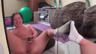 Slutty brunette ex-GF masturbates horny cunt in the mirror