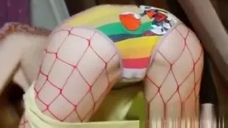 Blonde teeny in fishnets flashing her little assets