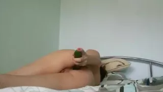 Amateur Sally in anal masturbation with cucumber