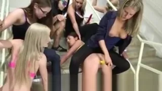 Group of sorority amateur teens lesbian toy fuck