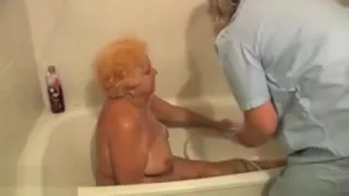 The Nurse bathes old fat Granny in Bathroom