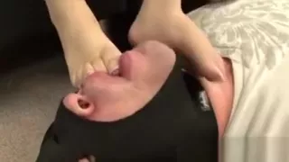 Femdom babe rubbing dudes dick