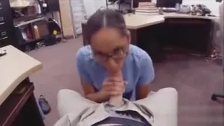 Babe in glasses gets her pussy fucked for a desperate money