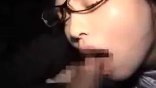 Buxom Japanese chick with glasses takes on a gang of cocks