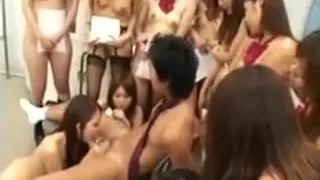 Wild Japanese girls take turns working their sweet lips on