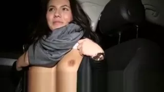 Hot Eurobabe flashes her big tits and fucked in the car