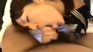 Playful Asian teen rubs her hairy peach and takes a pole in