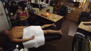 Asian babe pawns her snatch and fucked in the backroom