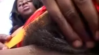 Buxom Ebony Girl Works Her Hot Lips And Her Hairy Twat On A Black Pole