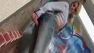 Nasty Blonde Slut Gets Jizzed Jerking