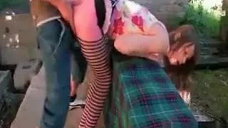 Teen Nasty Beata Gets Snatch Drilled Thru Stockings Outdoor