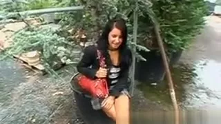 Slutty European Brunette Sucking Dick Outdoors In Public