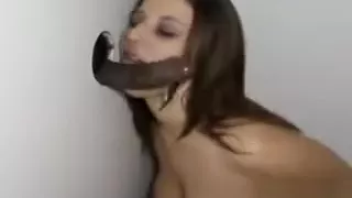 Brunette Amateur Sucking Black Dick Through Glory Hole