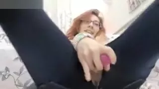 Hot Slut Dildos Pussy Through Jeans 2