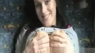 Sexy brunette amateur sucks and banged in a train to earn