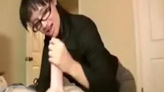 Milf in spex eagerly tugs cock and wants cum