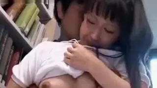 Shaved pussy asian schoolgirl teased in the library