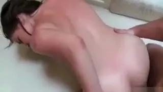 Horny amateur gets doggie fucked on the floor