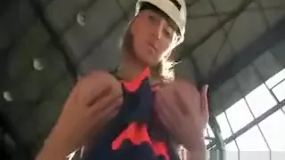 Nasty blonde whore gets horny showing