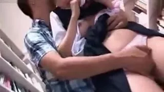 Asian schoolgirl gets horny cunt teased upskirt in library