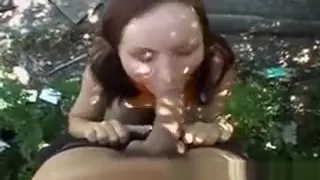 Brunette Amateur With Pig Tails Sucking Dick In Public