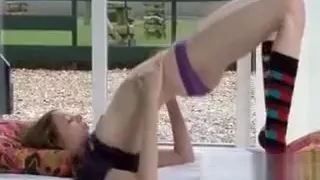 Slim Gloria Touching Her Pussy In Undies On Stairs