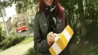 Slutty redhead chick gets anal ripped somewhere in public