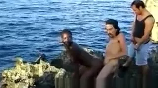 Chocolate nude girl confused which cock blowjob first