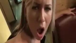 Smoking blond bartender stuffed in exchange for some cash