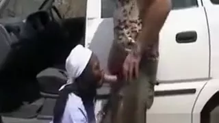 Afro Chick Sucking White Dick Outdoor