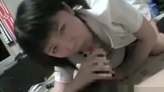 Asian brunette nymph sucking shaft with lust in POV