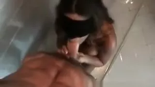 Blind folded brunette honey gets mouth