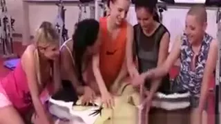 The trainer has no say with these cfnm sluts at his gym