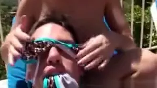 Women In Bikinis Sharing Dick At Pool Party Outdoors