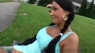 Brunette Amateur With Braids Finger Banged On Public Bench