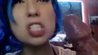 gorgeous Blue hair babe really knows how to suck